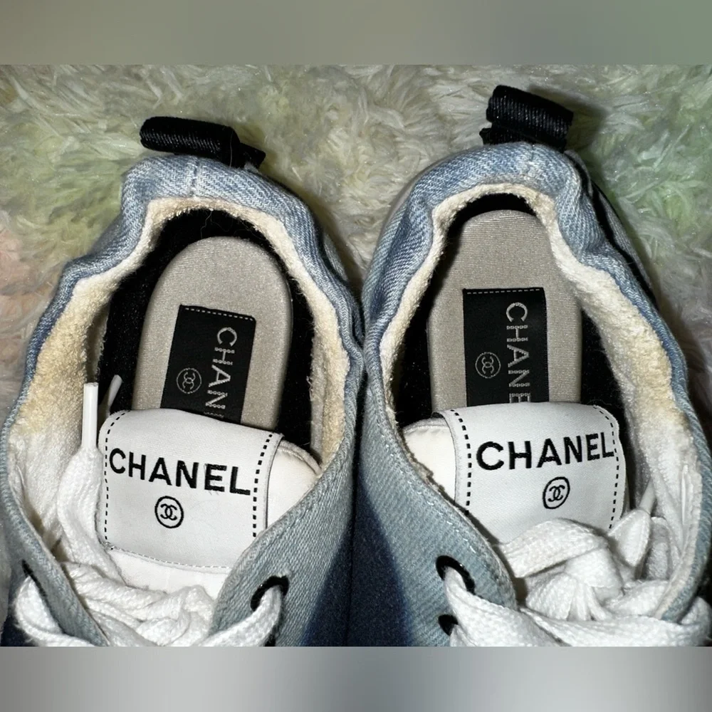 Chanel Blue Denim CC Logo Sneakers Size 38